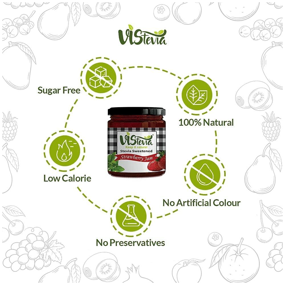 VISTEVIA Vistevia Sugar-Free Orange & Strawberry Jam | Pack of 2 - 220g & 400g | Diabetic & Keto Friendly | Sweetened with Stevia | 100% Natural | More Than 60% Fruit | Tastes Delicious