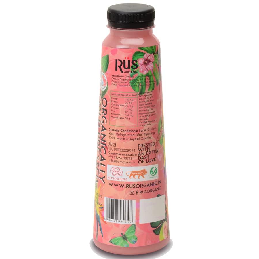 Rus Organic Rus Organic Fresh Organic Guava Juice | (Pack of 05 )x 500 ml (Per Box ) | No Concentrate | No Added Sugar | | Fresh | Cold Pressed Fruit Juice