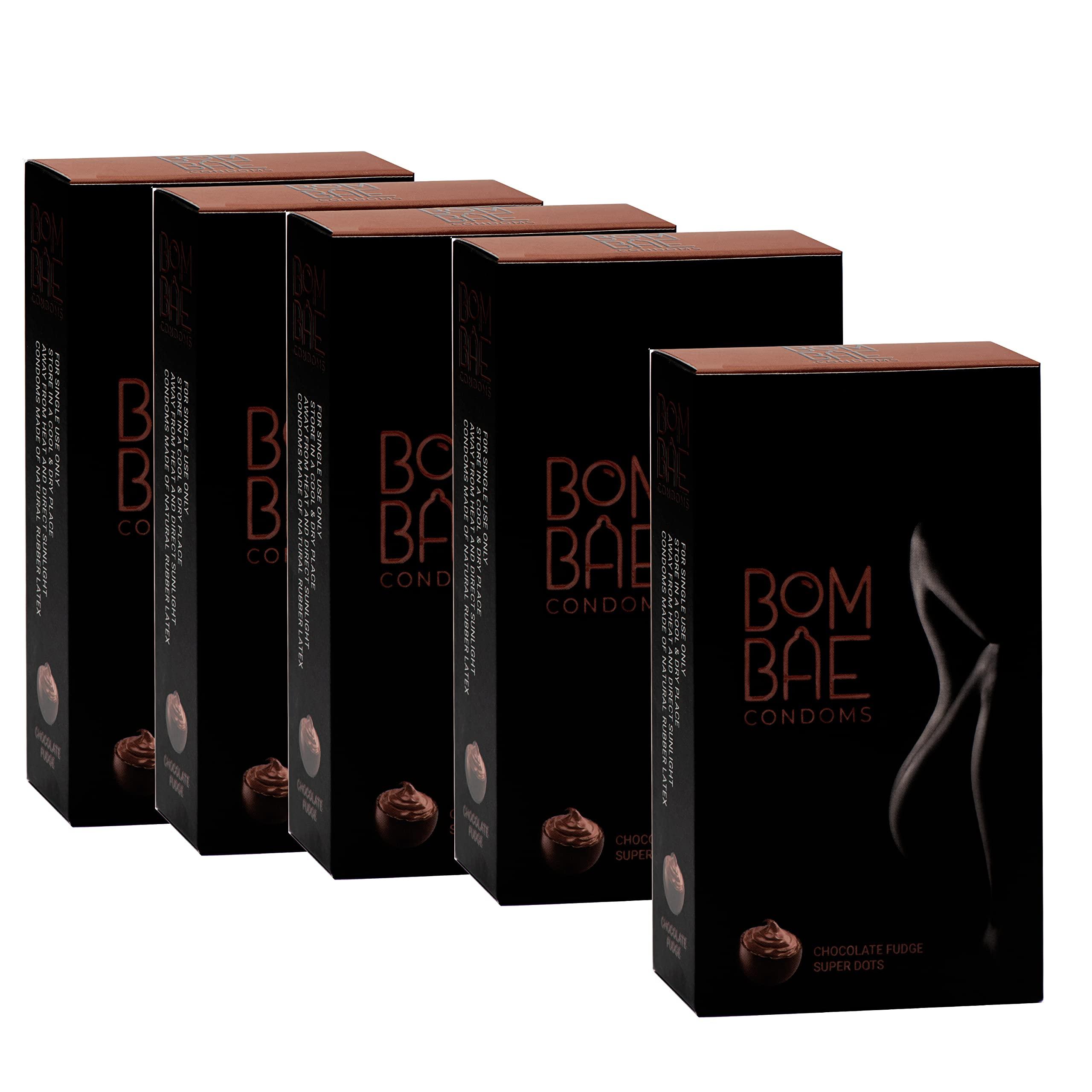 BOMBAE BOMBAE condoms Chocolate fudge super dots, Pack of 5 condoms for men family pack flavour Combo Pack of 5 (10 pieces per pack) 50 dotted condom combo pack offer men extra dotted