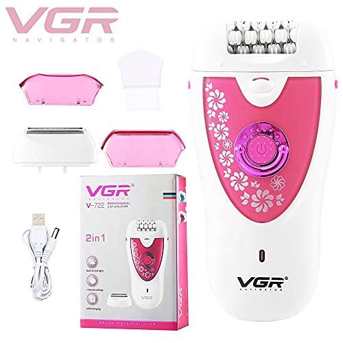 VGR VGR V-722 Cordless Professional 2-in-1 Women Epilator & Shaver for different body areas for Wet & Dry use 35 minutes Runtime - Pink