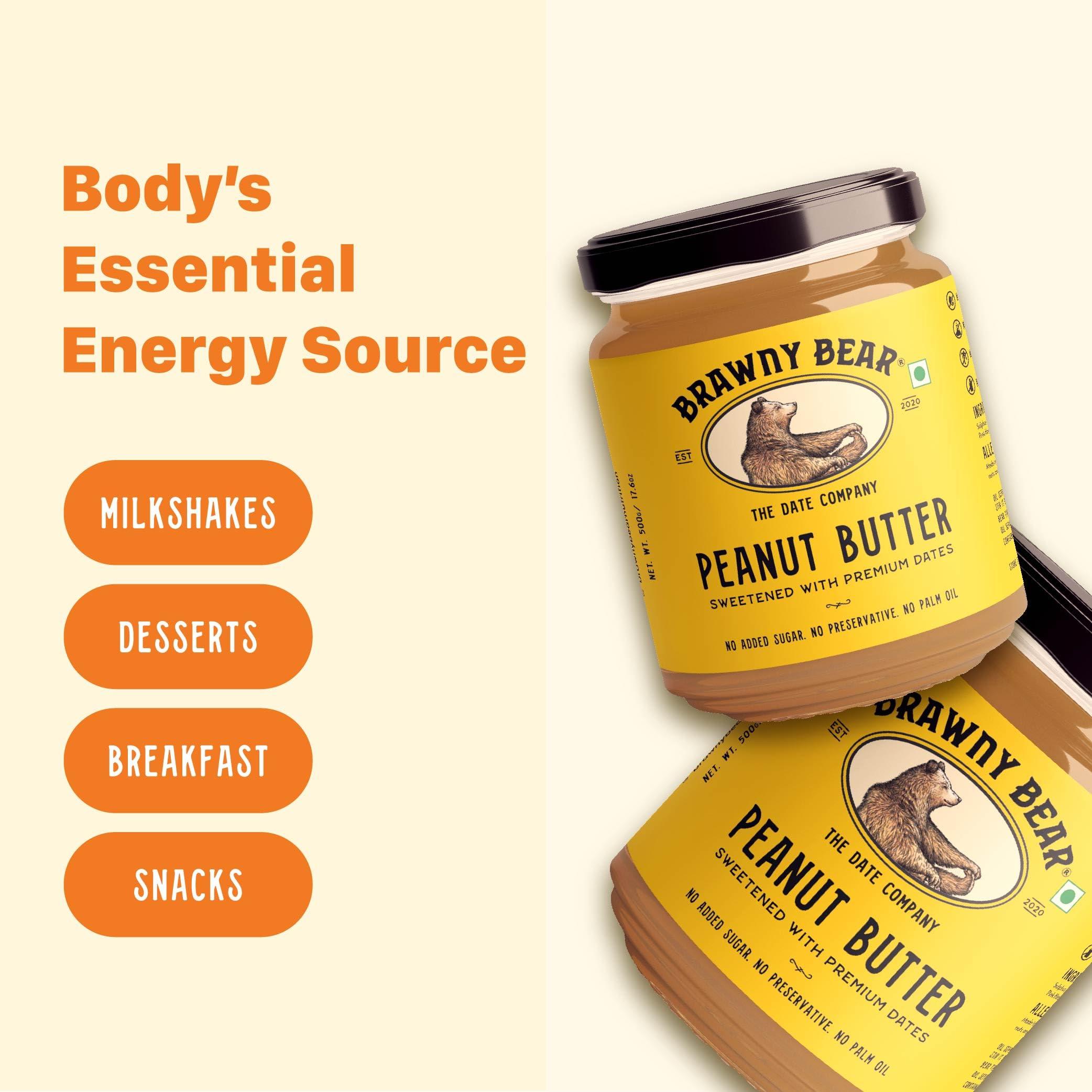 Brawny Bear Brawny Bear Peanut Butter, 100% Natural Sweetened with Dates, Smooth Healthy Nut Butter with No Added Sugar and Preservatives, Low GI, Vegan, High in Protein Spread  200 gm