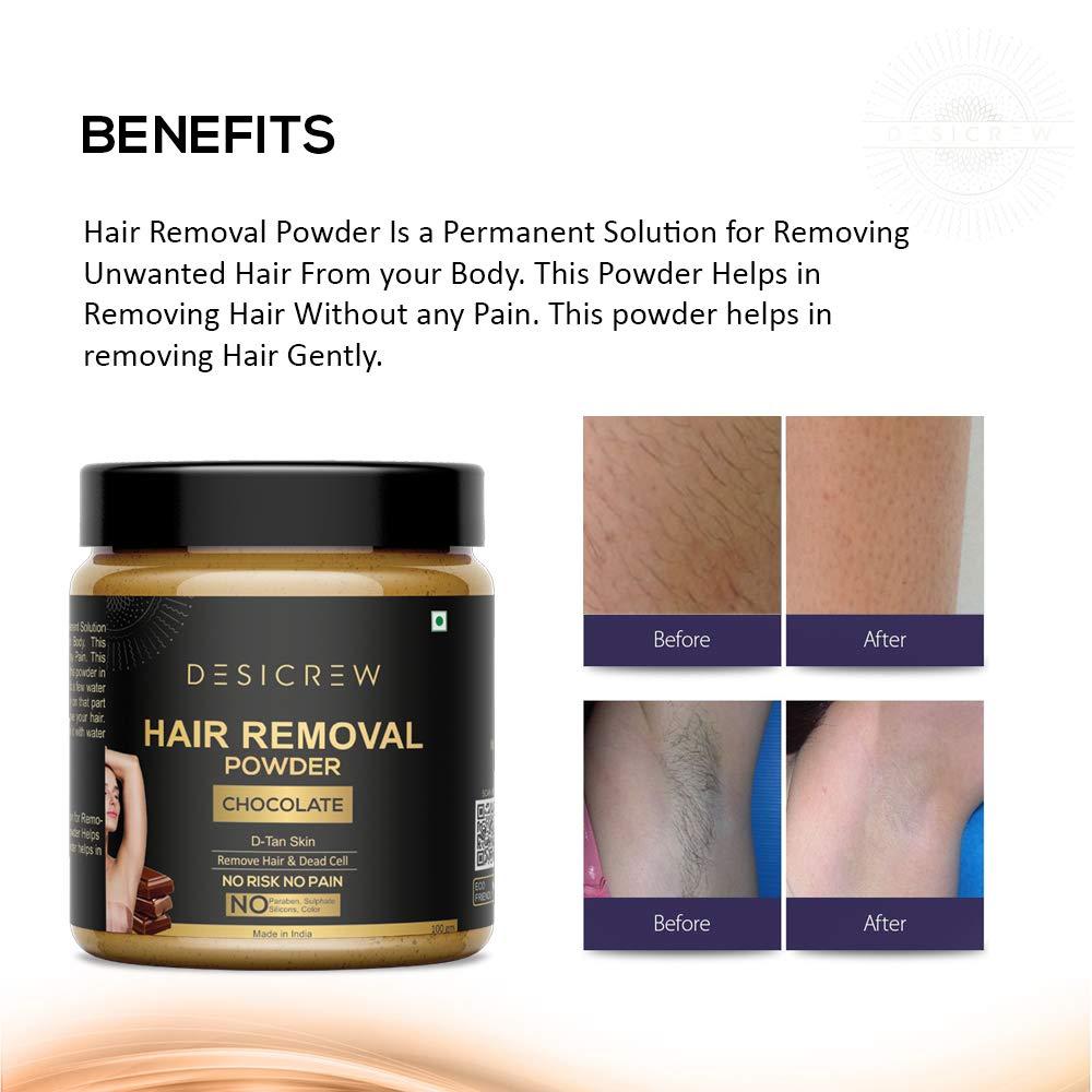 DESICREW Desicrew 100% Pure Hair Removal Powder For Underarms, Hand, Legs & Bikini Line Three in one Use For D-Tan Skin, Removing Hair, Remove Dead cell (Chocolate,Rose & Sandal)