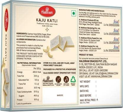 Haldiram\'s Haldiram\'s Kaju Katli 200 Gm X 1 Box | Kaju Katli Made with Finest Cashews | Kaju Barfi | Indian Mithai | No Added Colours | Premium Handcrafted Traditional Sweets | Great Gift Pack