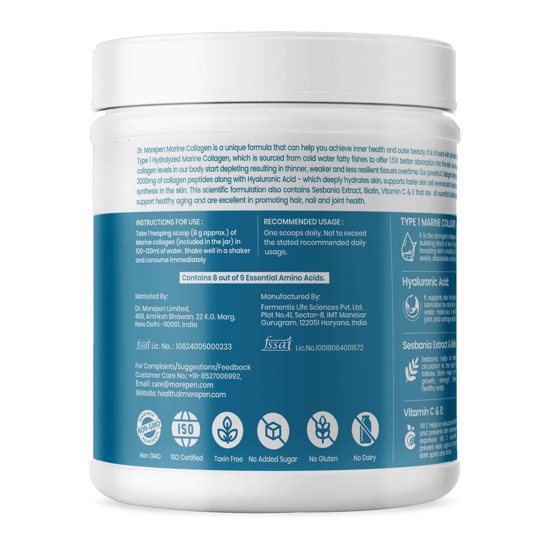 Dr. Morepen DR. MOREPEN Marine Collagen Skin Protein Powder With Hyaluronic Acid, Vitamin C, Sesabania & Biotin For Healthy Skin | Chocolate Flavour | 48 Servings - 250 Pack of 2