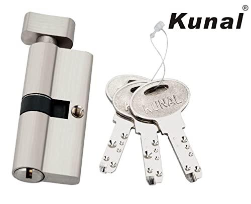 Kunal India Kunal Labacha Mortice Door Handle Lock Set with 70MM Brass Cylindrical Lock with 3 computrised Key|Main Door Handle Lock with Antique/Graphite Finish Material Zinc Size 8 Inch