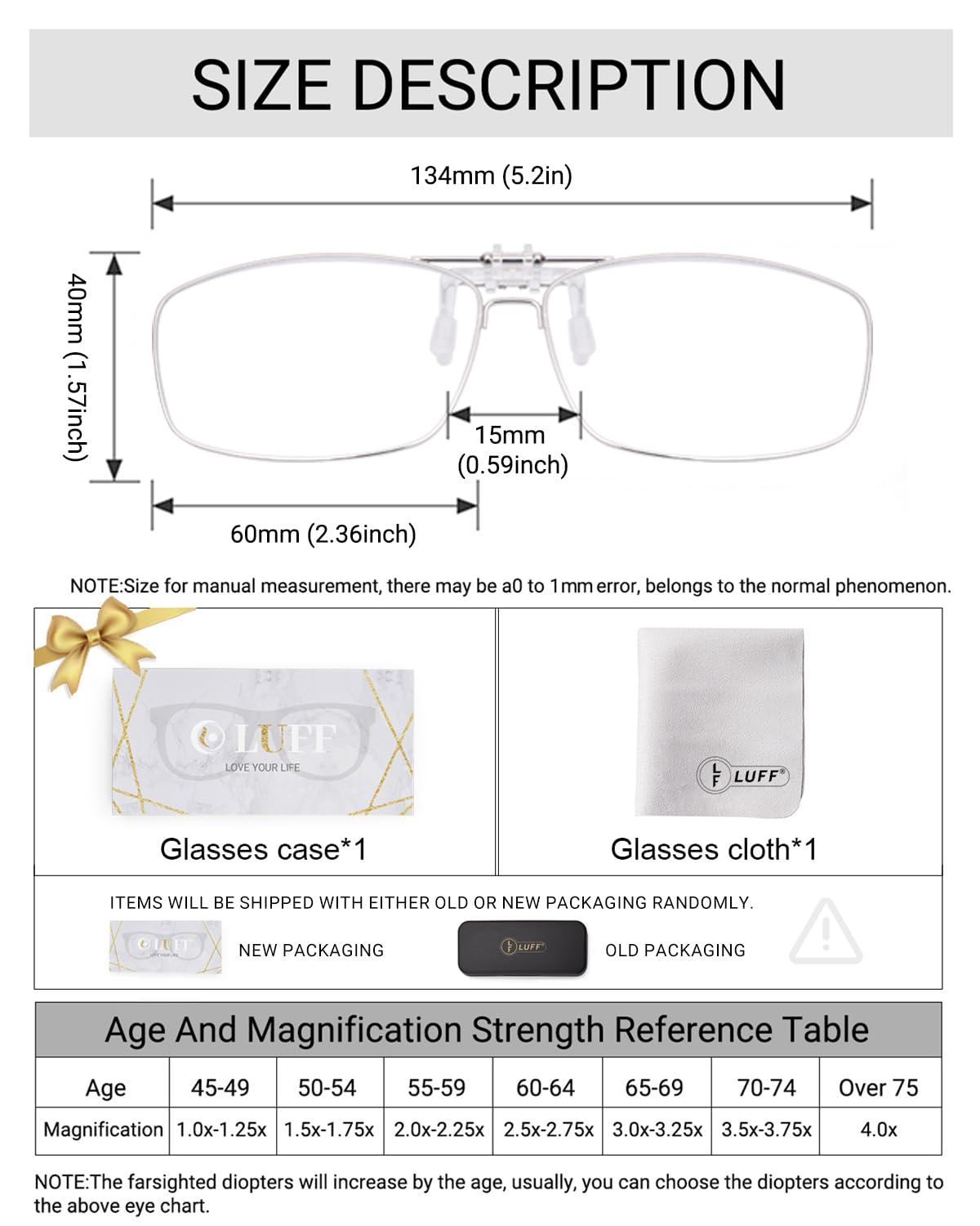 LUFF LUFF Reading Glasses Clip Anti-blue light Magnifying Glass Portable Clips(2.0X)