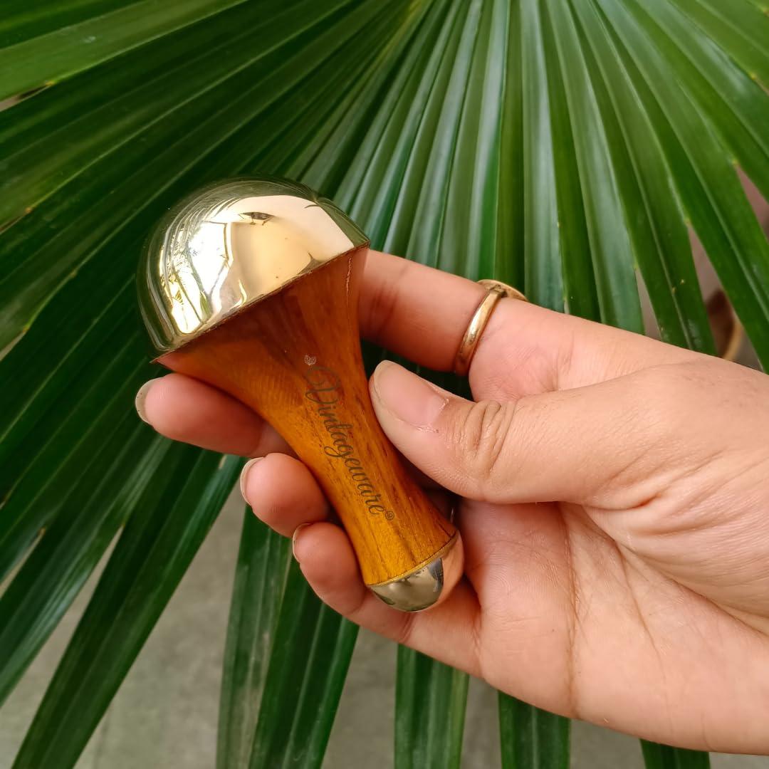 Casaveda Casaveda Face & Acupressure Double Sided Kansa Wand Iastem Tool Massager With Teak Wood Handle For Detoxification And Deep Relaxation (Natural Brown, Small)