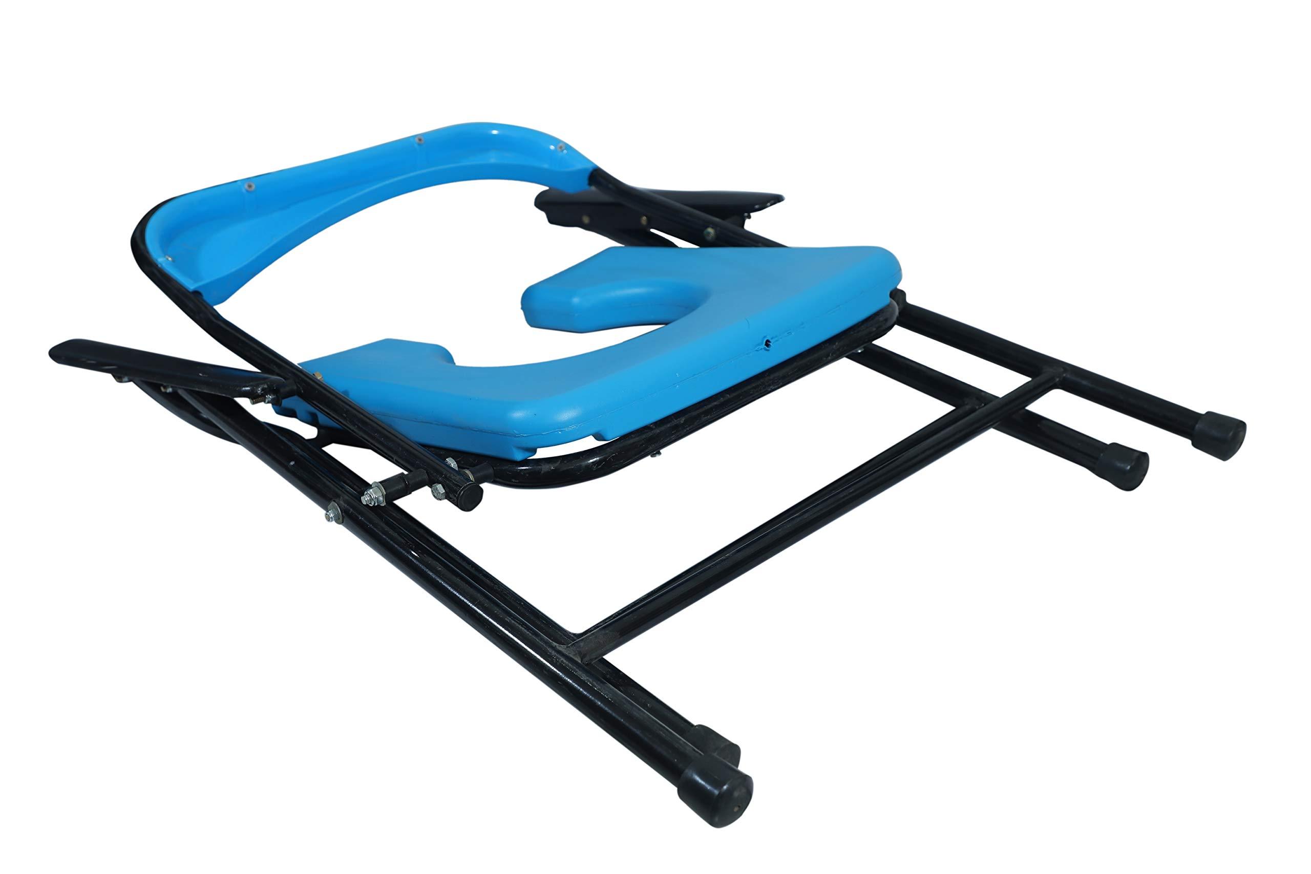 NavaFresh Basics UR care Commode Chair Blue Color with Comfortable and Anti Skid Seat and Arm Rest With Pot