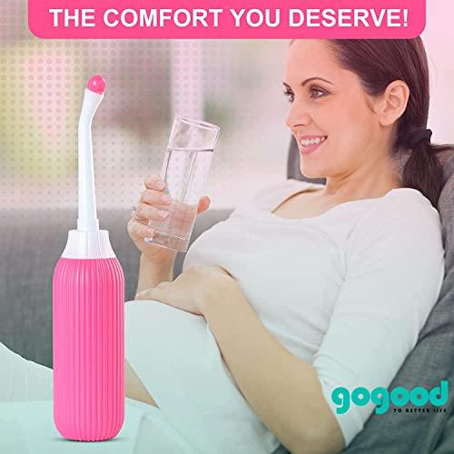 gogood GOGOOD Portable Bidet Jet Spray for Toilet - Retractable Peri Bottle, Postpartum Perineal Bum Cleaner 2 Nozzles and Travel Bag, 500ml (Pink)