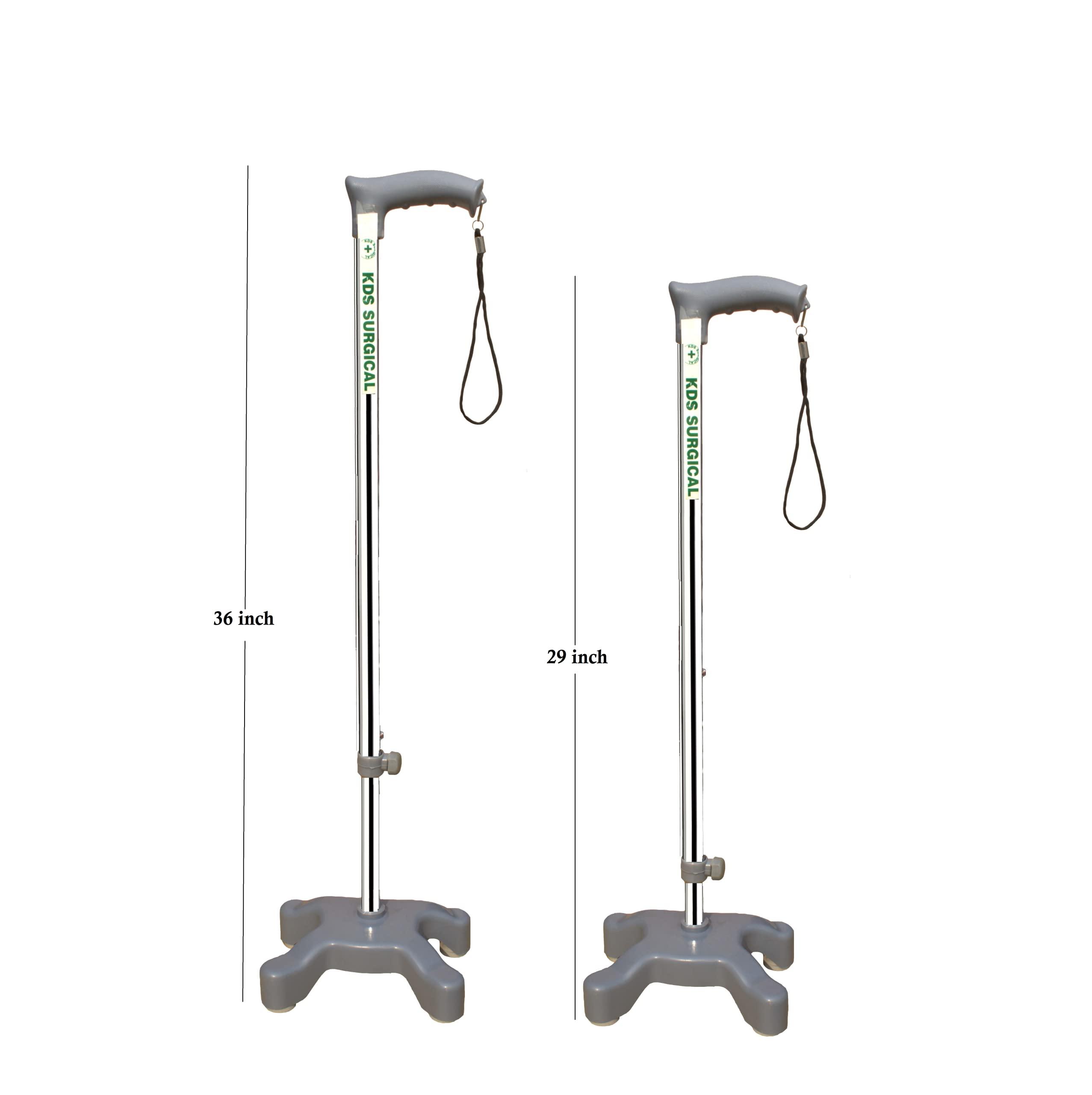 KDS SURGICAL Kds Surgical Quadripod 4 Leg Chroome Height Adjustable Walking Stick with Dori- Unisex
