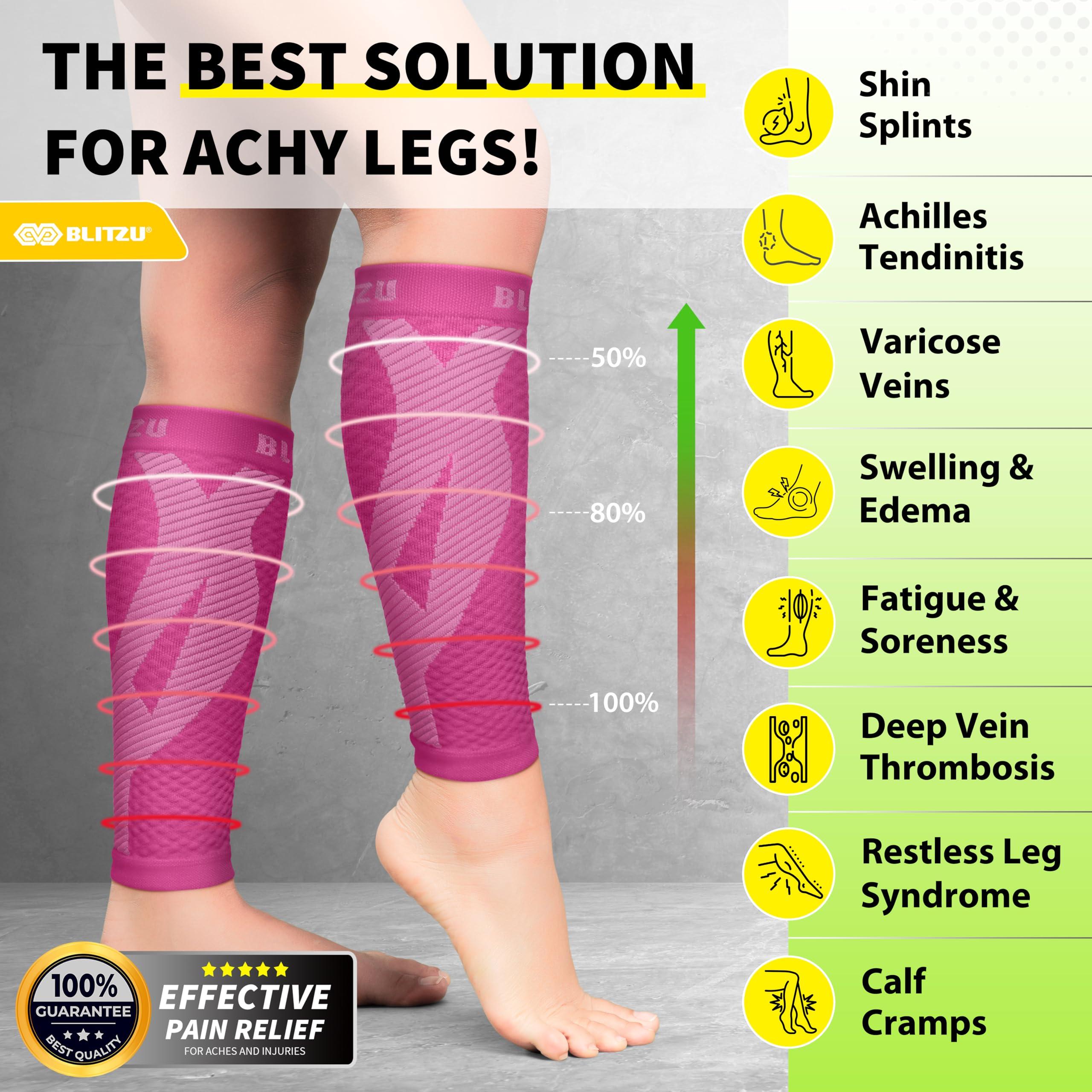 BLITZU BLITZU Calf Compression Sleeve Leg Performance Support Shin Splint & Calf Pain Relief. Men Women Runners Guards Sleeves Running. Improves Circulation Recovery