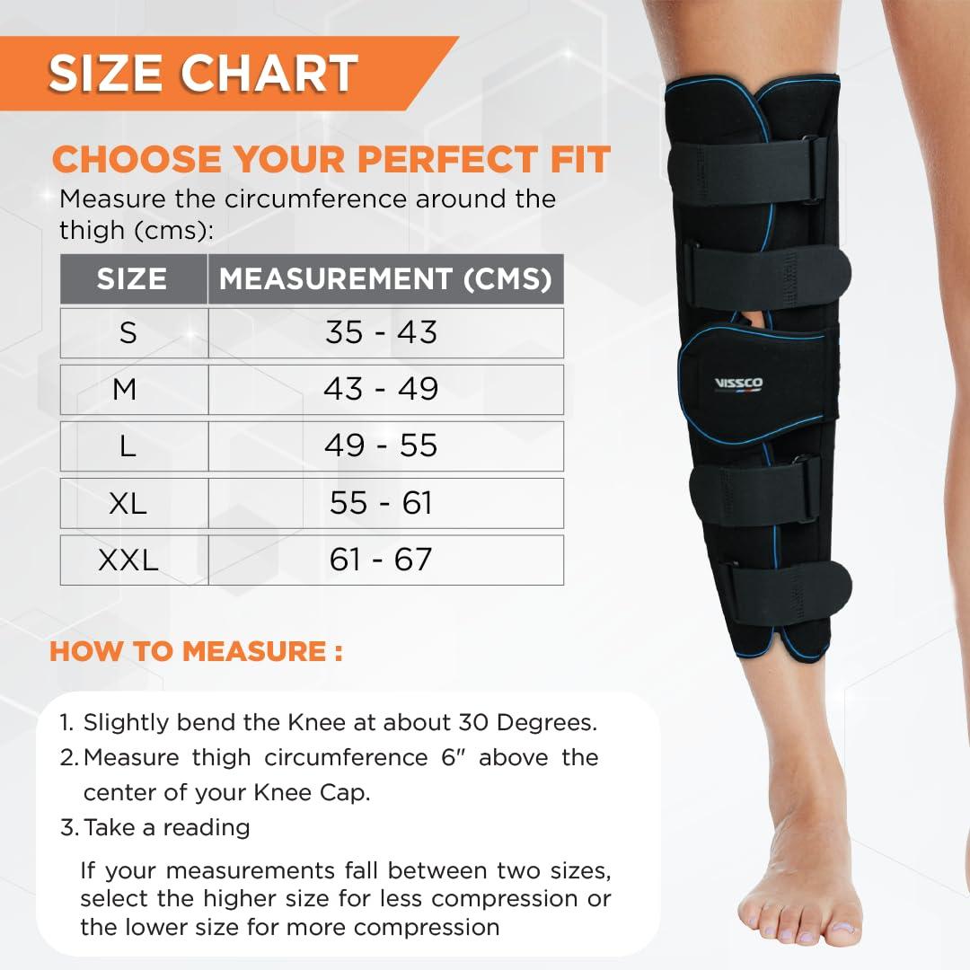 Vissco Vissco Knee Stabler - Long 19" Brace (Firm Support) Knee Support for Osteoarthritis of knee joint, Pain Relief, Knee Stabilizer, Joint Injury, Knee Immobilizer - Small (Black)