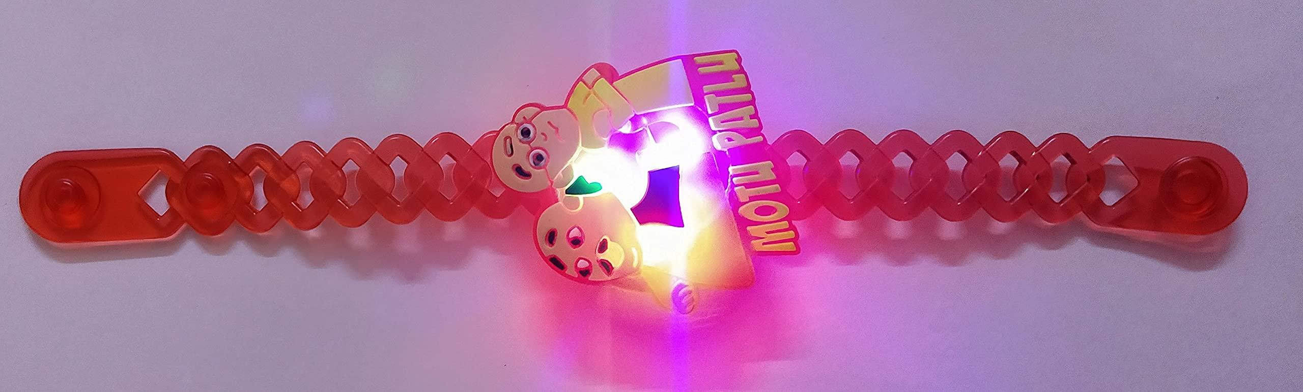 Velour Shoppe Motu Patlu LED Light Rakhi for Kids Brother, 2 Theme Chocolates with Personal Message & Roli Chandan Chawal Mishri Pack for Small Bhai Bhaiya