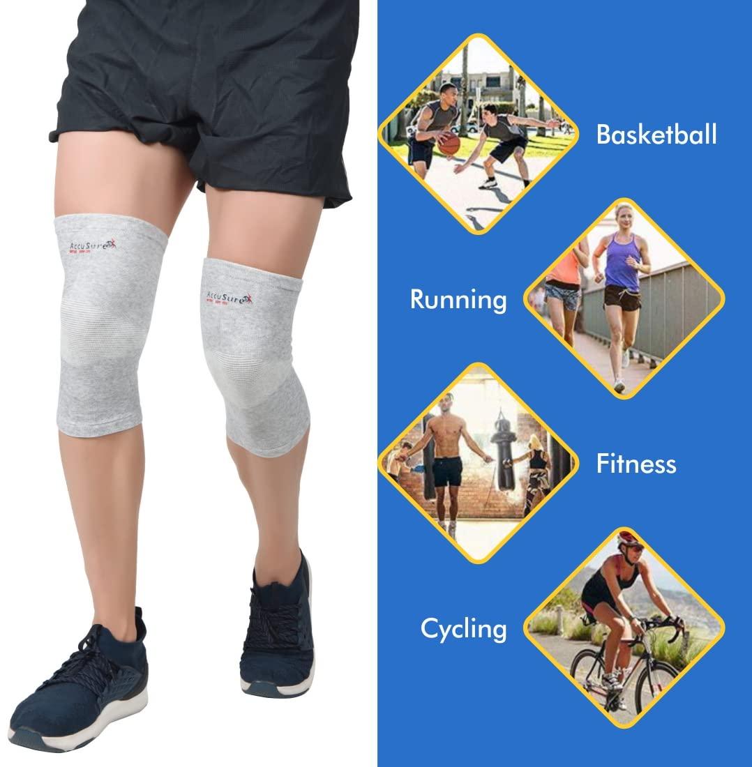 AccuSure AccuSure Orthopedic Pain Relief Bamboo Yarn Knee Support Cap Brace/Sleeves Pair For Sports, Pain Relief, Knee Compression Support, Exercise, Gym, Running, Cycling, Knee Cap Guard Brace Knee Support For Men And Women-Medium