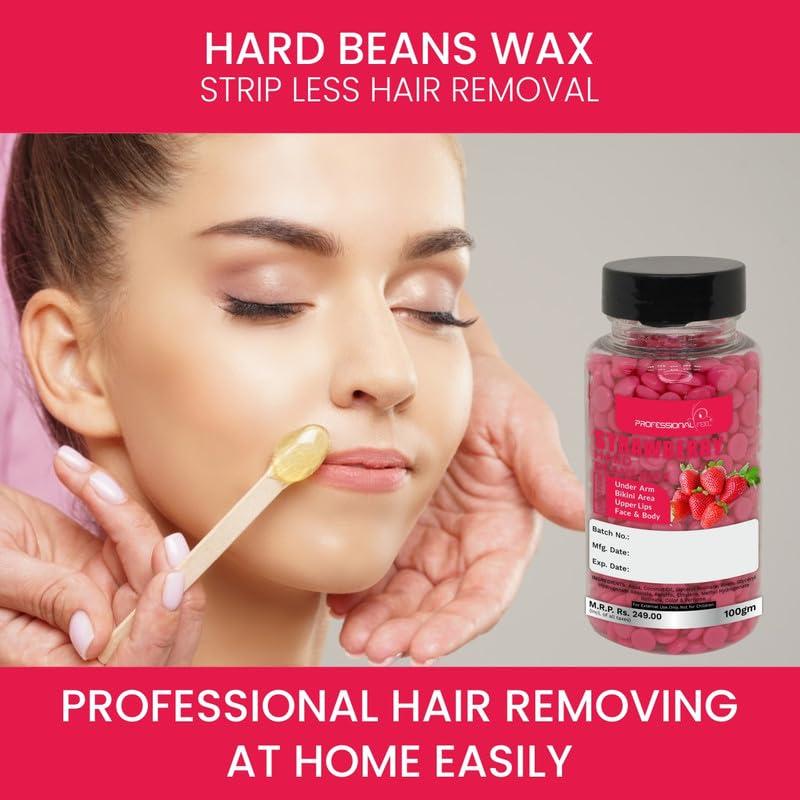 PROFESSIONAL FEEL PROFESSIONAL FEEL Body Wax Beans - Best for Painless Hair Removal, Waxing for Face, Eyebrow, Back, Chest, Bikini Areas, Legs Easily At Home - 100 Grams (STRAWBERRY) |