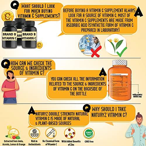 Naturyz Naturyz Double Strength Natural Vitamin C & Zinc Supplement with Amla, Acerola Cherry, Citrus Bioflavonoids rich in Antioxidants for Immunity Support & Skincare pack of 2 (120 Vegetarian tablets)