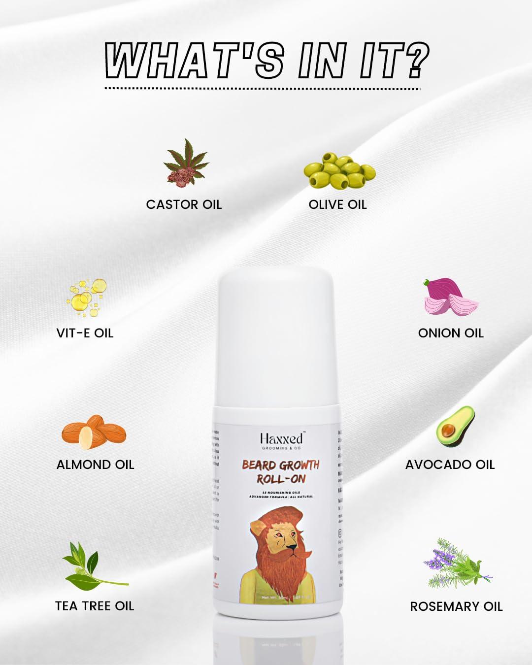 Haxxed Haxxed Beard growth roll on | Beard oil for Thicker, Longer, Patchy & Uneven Beard | Made with 12 nourishing oils | Fast beard growth | Made with 100% natural oils | Beard oil (50ml)