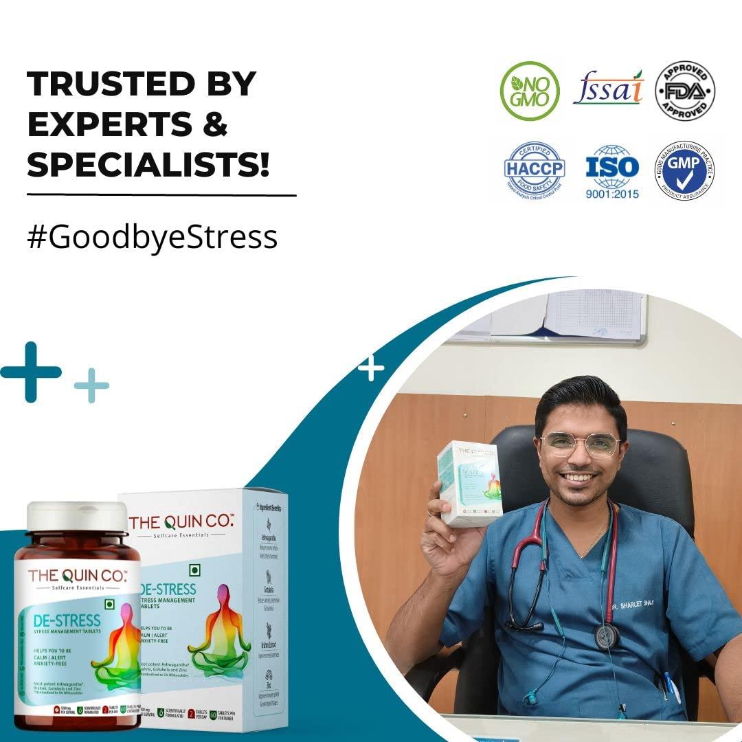 The Quin Co. The Quin Co. \"De-Stress\" | Manage Stress, Anxiety & General Wellbeing | 120 Ashwagandha Tablets - 1200Mg/ Serve, Pure Herb Extracts, Scientifically Formulated With Ashwagandha, Brahmi & Gotukola