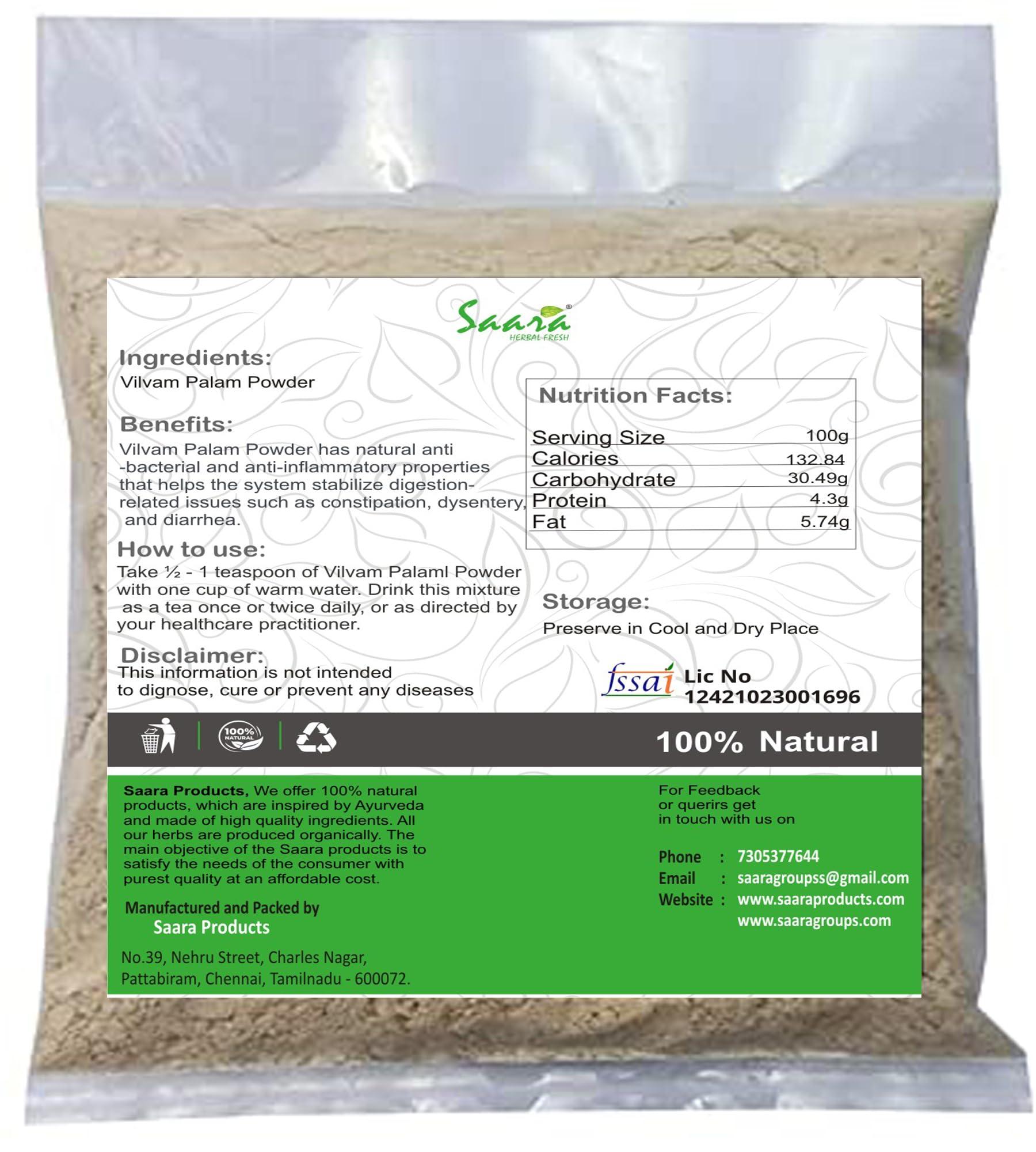 SAARA SAARA Vilvam Palam Powder,Belgiri fruit,Bael Fruit,Aegle marmelos, Bilva fruit, Kuvalam powde, Helps to Control Cholesterol,150g(Pack of 1 X100g, Pack of 1 X 50g)