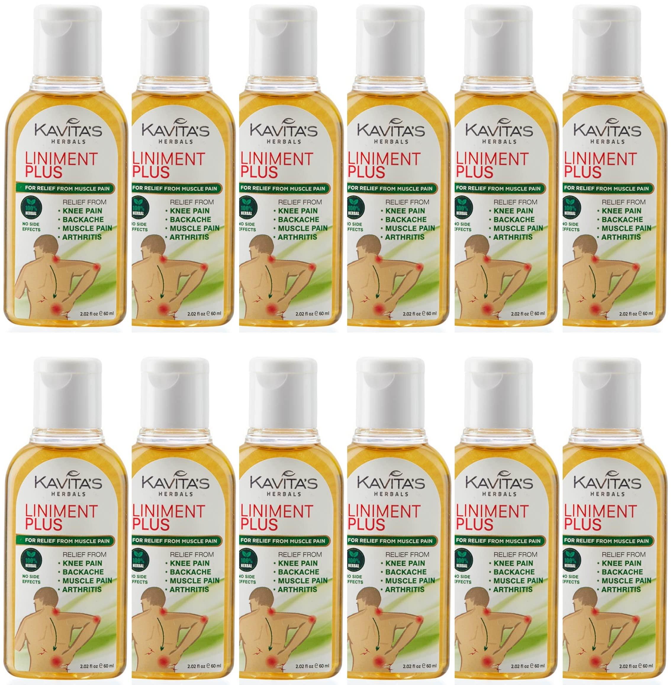 KAVITA'S Kavita's Herbal Liniment Pain Relief Massage Oil - Relief from Muscle, Knee, Backache, Arthritis Pain - 60 ml (Pack of 12) (Unscented, 60 ml)