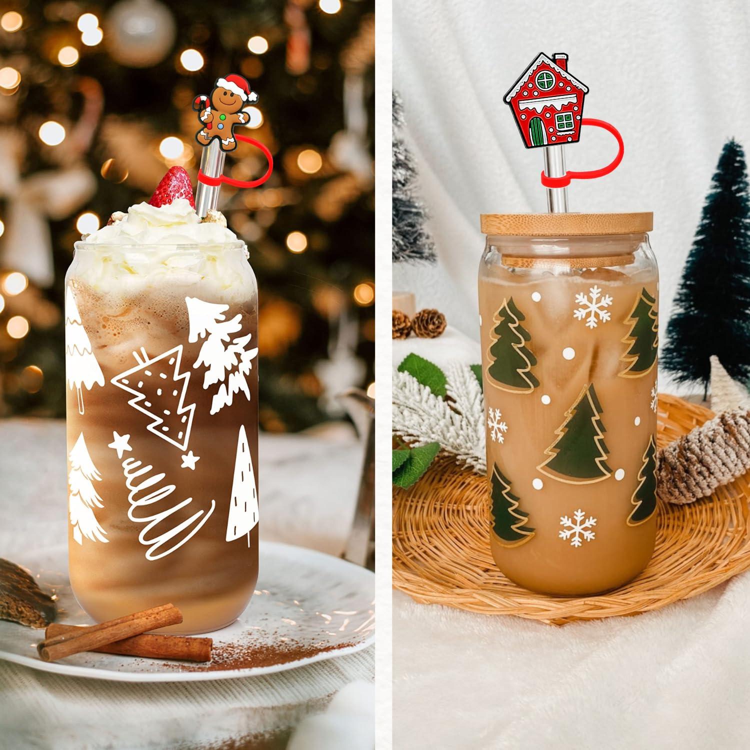 PTaizjjz Christmas Straw Cover Caps,12 Pack Christmas Style Cute Silicone Straws Tips Covers,Straw Toppers For Tumblers, Suitable for 7-8mm Drinking Straws