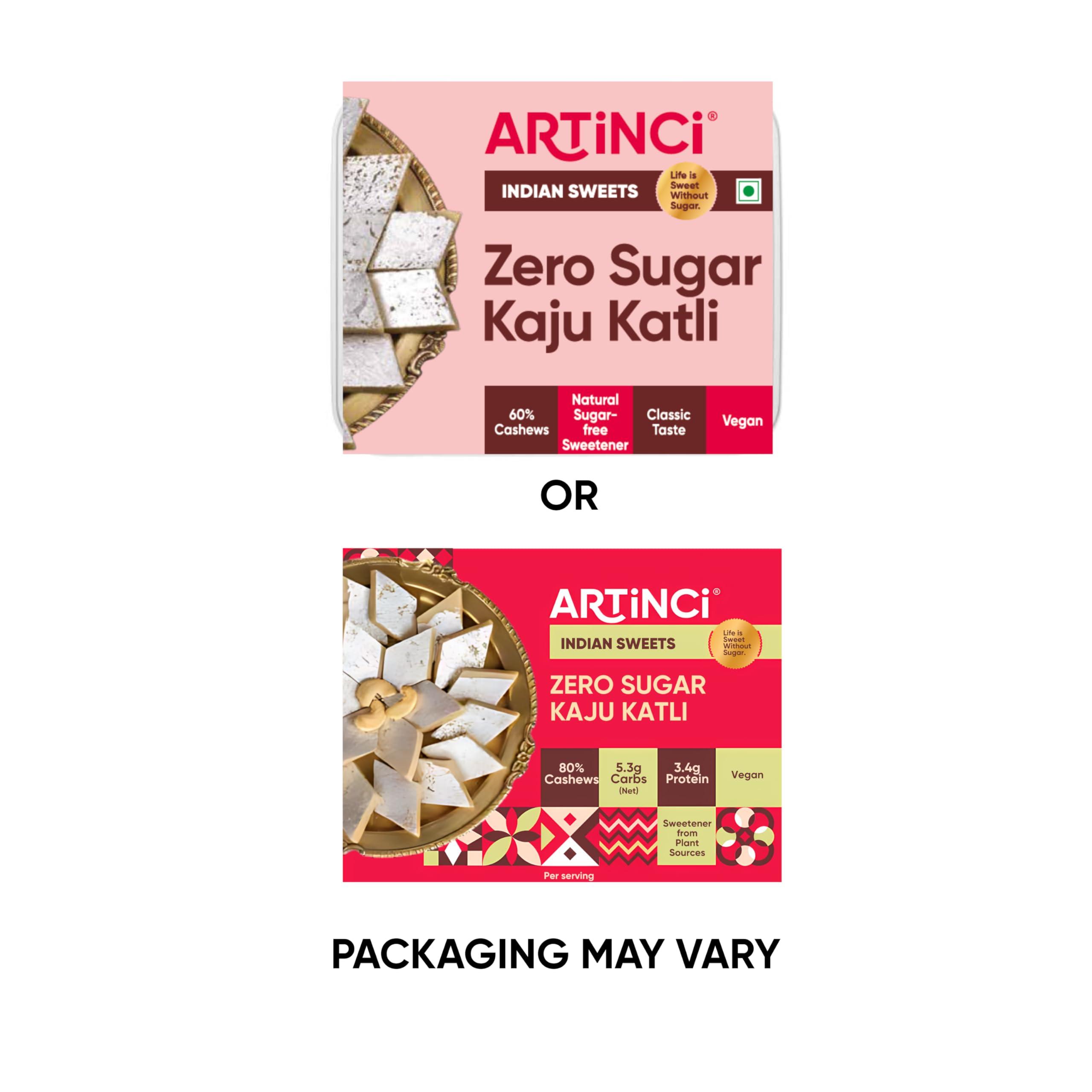 Artinci Artinci Sugar Free Kaju Katli | As Seen on Shark Tank India | Keto Diabetic Friendly with High Protein & Fibre Barfi | Low Carb | Healthy Indian Sweets | Pure Cashew | Festive Gifting | (200g X 2)