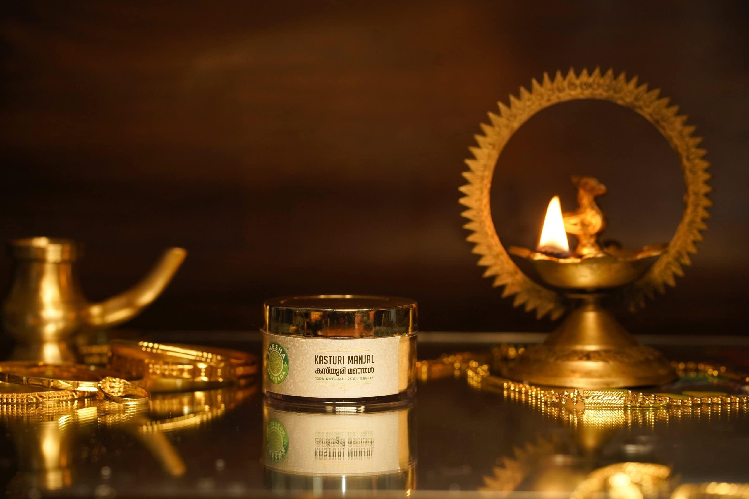 SHESHA NATURALS SHESHA NATURALS Ayurveda Kasturi Manjal (Wild/ Musk/ White Kasturi Turmeric Powder) Natural From Kerala Combo, White Turmeric, 25g, Rose Water Glass Bottle