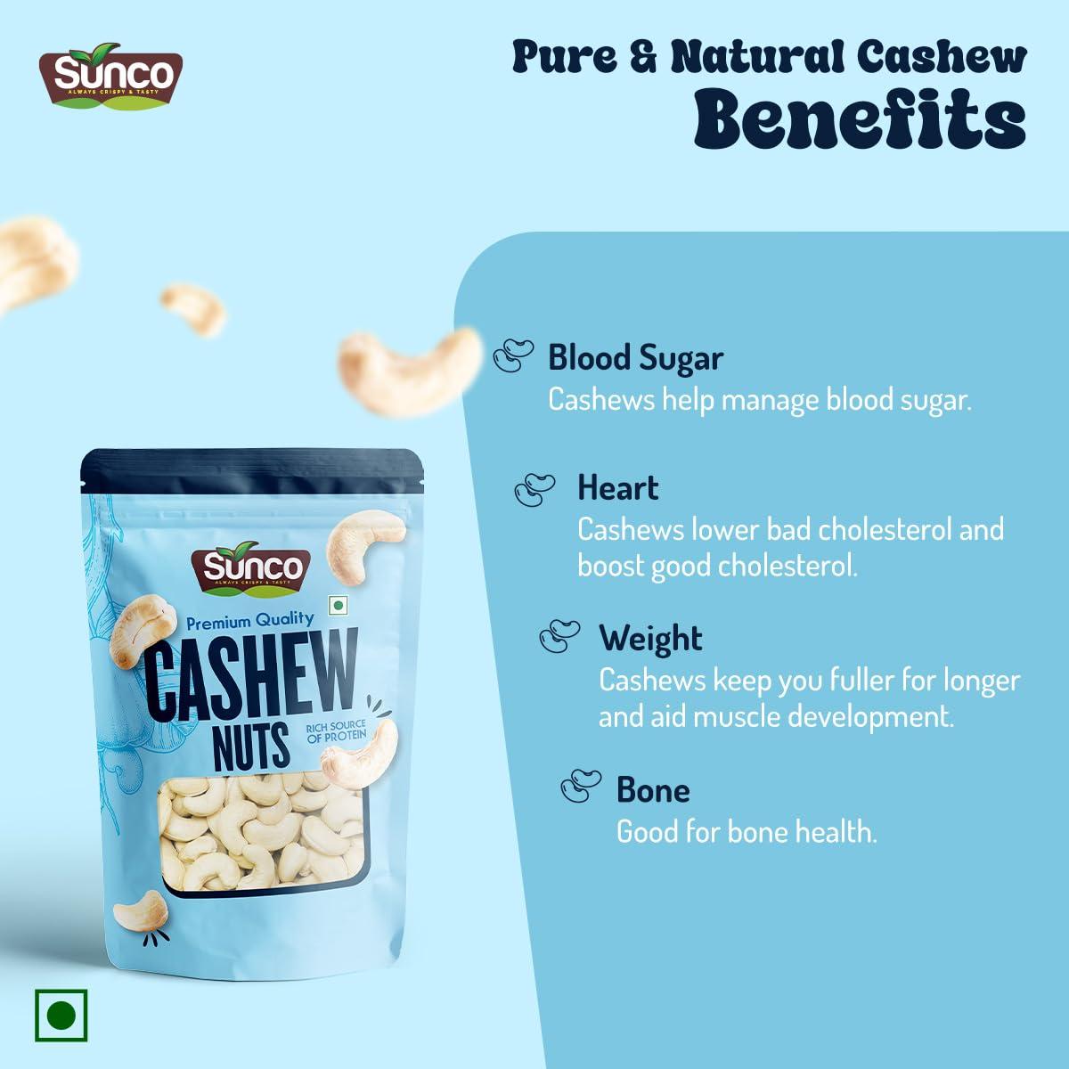 SUNCO Sunco Benin Premium Whole Cashewnuts(Kaju) Value Pack Pouch,1Kg(Pack of 4 X 250g each), Crunchy & Delicious Kaju,Rich in Protein, Calcium & Magnesium