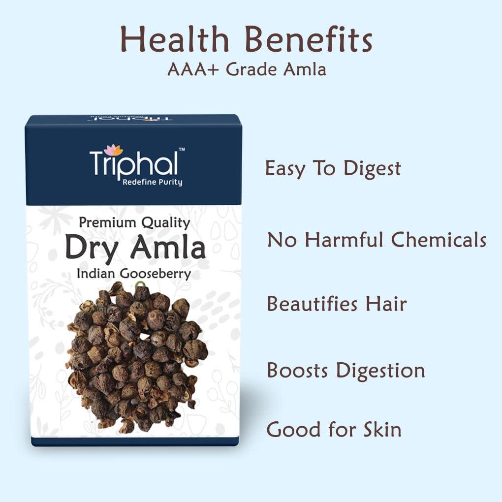 Triphal TRIPHAL Dry Amla | Avla Whole (Sabut) 4 Cut Pieces | 100% Natural | Edible Grade (800g)