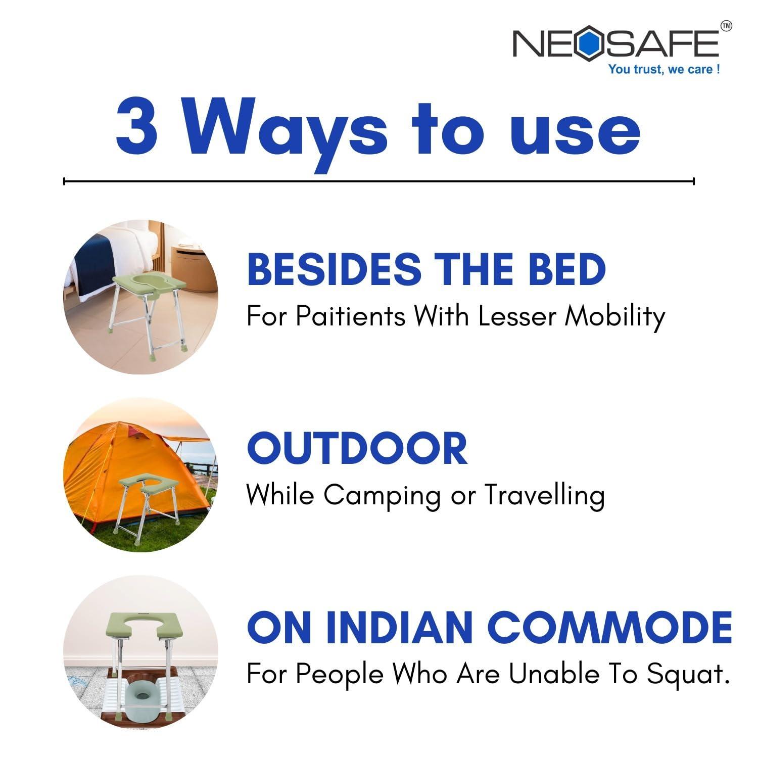 NavaFresh Basics Rewell Life Stainless Steel Folding Elderly Disabled Man and Pregnant Woman Shower and Bathing Room Mobile Commode Chair with Toilet Seat Comfortable Safe Toliet Stool Anti-Skid (Pista)