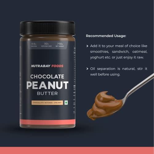 Nutrabay Nutrabay Foods Peanut Butter (Creamy) - Chocolate Intense, 750g | 100% Roasted Peanuts, 22g Protein, Zero Cholesterol, Vegan, Gluten Free, Non GMO