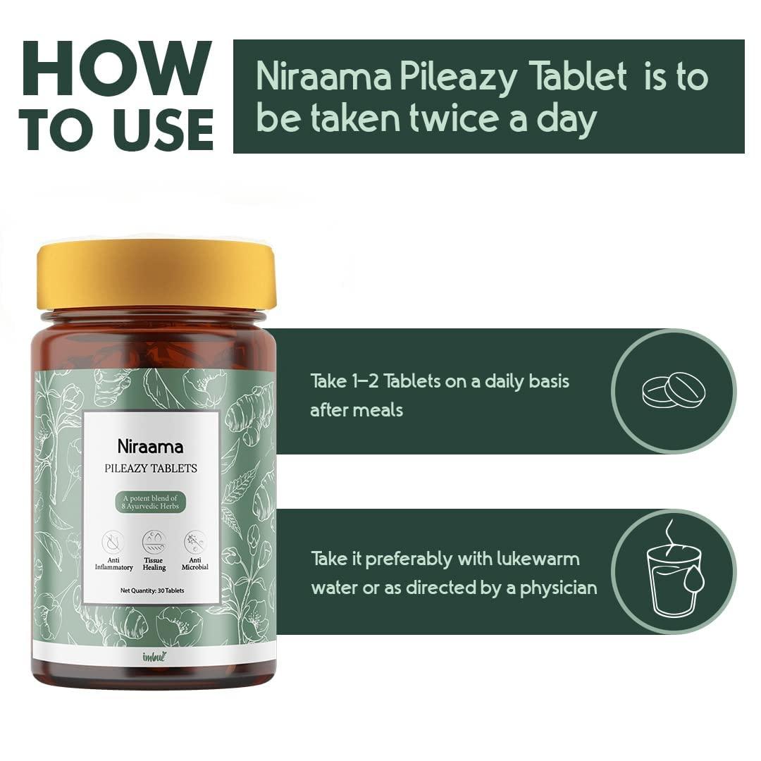 IMBUE IMBUE Niraama Pileazy Tablets I Ayurvedic Tablet For Piles Care I Anti Inflammatory | Acts as cleansing tonic for liver | Paraben & Cruelty Free - 30 Tablets