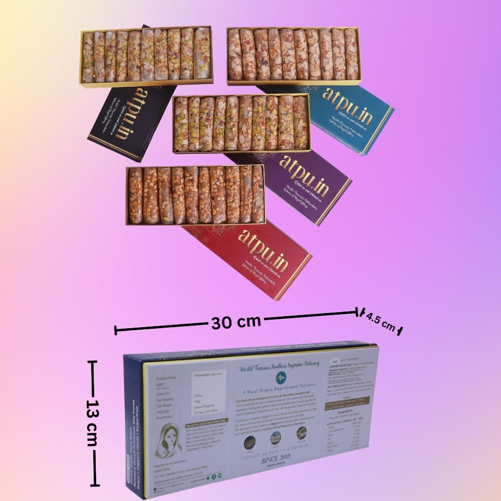 ATPU.IN ATPU.IN Atreyapuram Jaggery Dry Fruits Putharekulu (Pootharekulu) | Delicious South Indian Snack | Gi Tagged Mithai | 10 Pcs Box (300G) (Kaju Badam, 10 Pcs Box (300G))