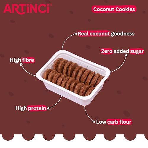 Artinci Artinci Coconut Cookies | As Seen on Shark Tank | Sugar Free Diabetic Friendly with High Protein & Fiber Digestive Biscuits | Low GI & Carbs | (185g x Pack of 3)