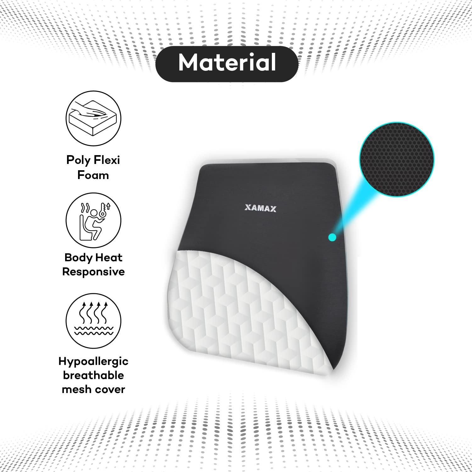 XAMAX XAMAX Foam Amron Backrest Pro F Lumbar Support Pillow Back Cushion Orthopedic For Car Seat | Office Chair | Full Back Support - Grey