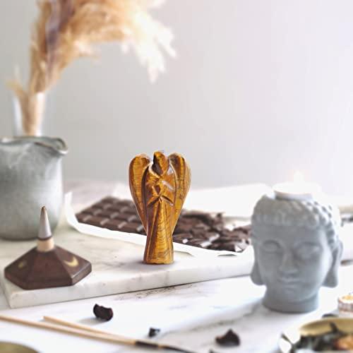 Reikved Crystal Angel Figurine - Guardian Angel - Crystal Pocket Angel - Pocket Guardian Angel - Healing Crystal for Good Luck - For Prayer Peace - Size 2 Inch Approx. (Tiger Eye Angel)