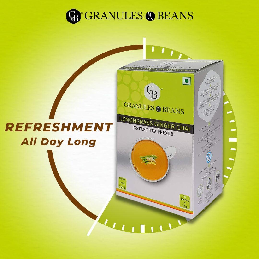 GnB GRANULES n BEANS Granules n Beans Lemongrass Ginger Chai Instant Tea Premix - (10 Sachet x 14g = 140g) (Pack of 2)