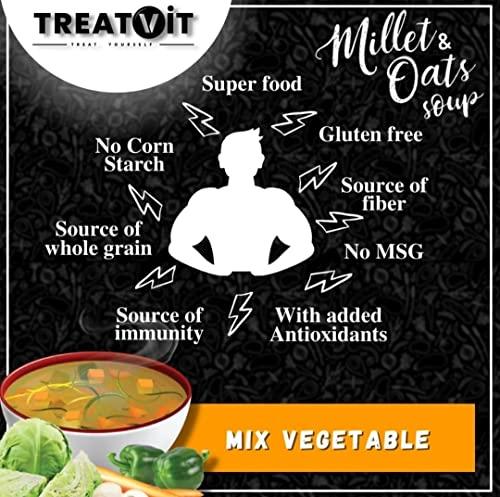 Treatvit Treatvit Millet & Oats Tangy Tomato & Carrot Crunches and Munchy manchow Mixed veggies Soup with Bread Croutons, Clear, 42 g, Pack of 2