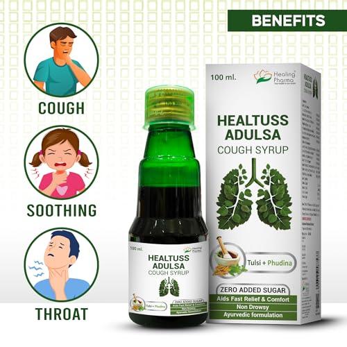 Healing Pharma Healing Pharma - Healtuss Adulsa Cough Syrup With Tulsi & Phudina | Ayurvedic Remedy | Zero Added Sugar - 100ml x Pack of 2