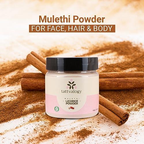 Tattvalogy Tattvalogy Licorice Root Powder | Mulethi Powder | Yashtimadhu | Glycyrrhiza glabra | 100% Pure & Natural | Facial Mask | For Hair and Skin Care | Defence From Acne & Pimples | In Glass Jar - 100 GM