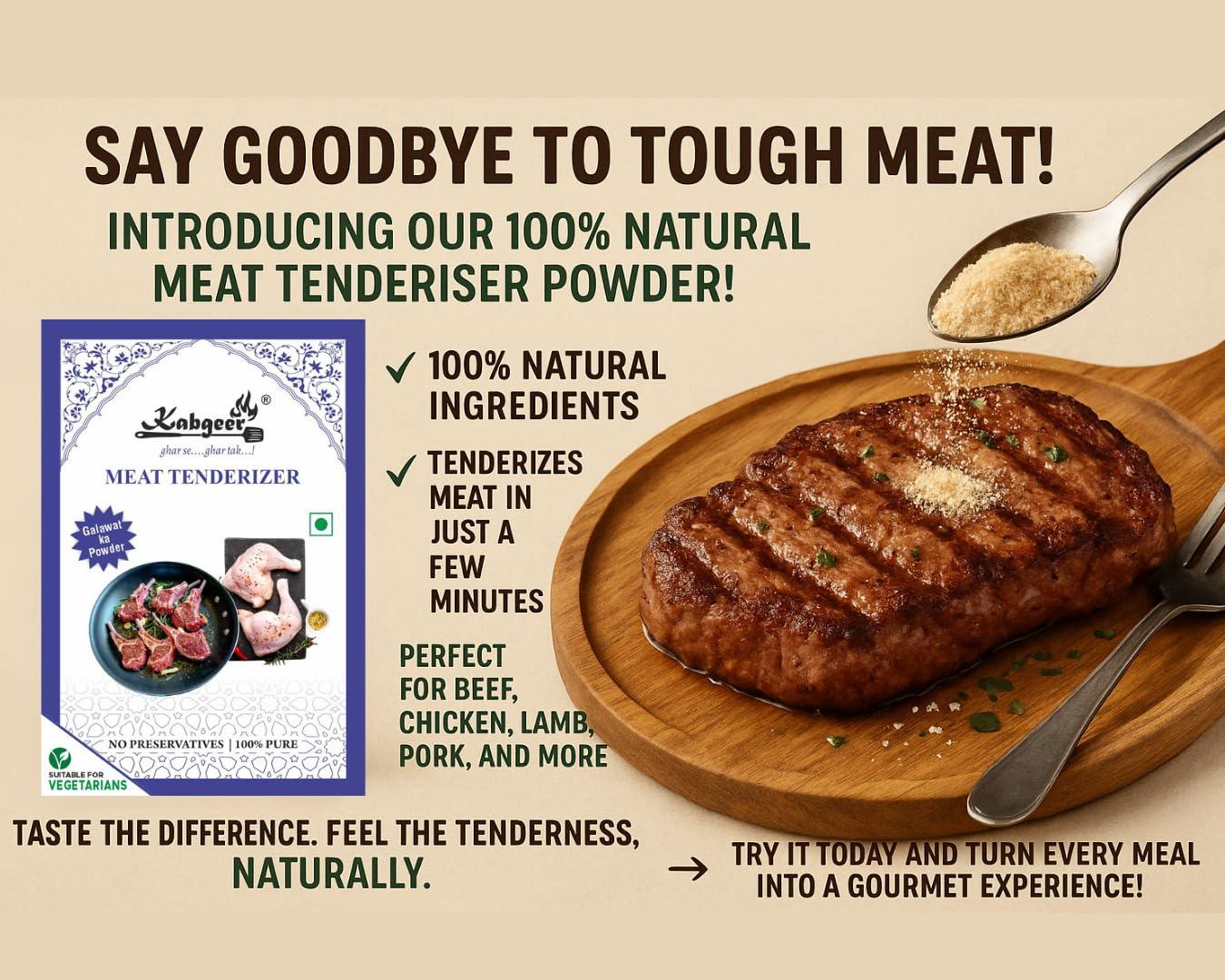 Kabgeer Kabgeer Mutton Tenderizer Powder | Speciality Powder | Raw Papaya | Kachri | Galawat ka Powder | No Added Preservatives | No Flavour - 50 gram Pack