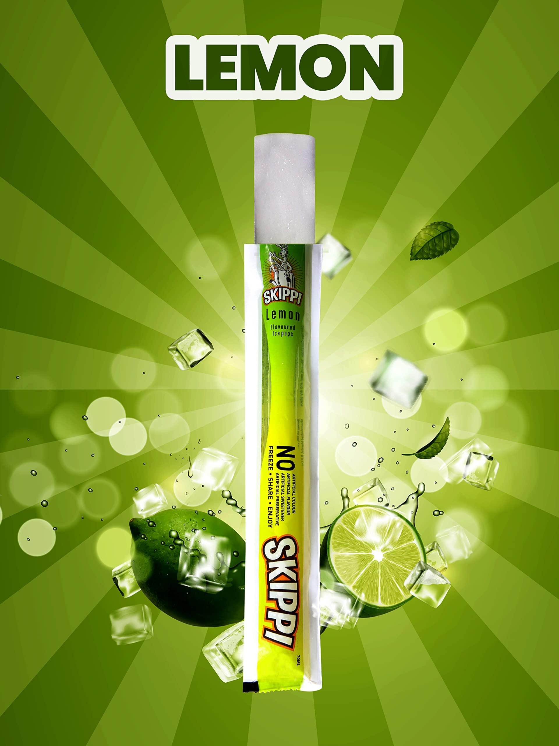 Skippi Ice Pops Skippi Icepops 100% Natural Freezer Pops, Juice Bars, Fat Free Ice Pops - Lemon Flavour (Box of 12 Pops)