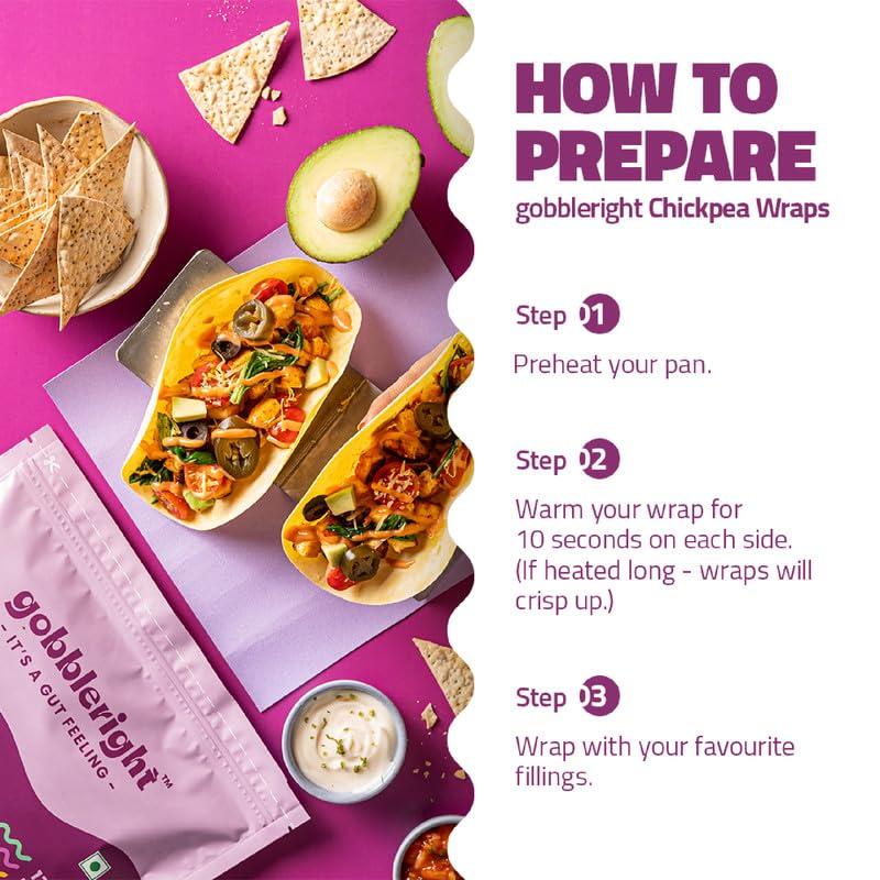 GOBBLERIGHT GOBBLERIGHT Gluten Free Tortilla Chickpea Wraps - Pack Of 2 (12 Wraps)/Gluten Free, Vegan, Dairy Free, Soya Free, Grain Free/Best For Burrito, Wraps, Tortilas, Tacos, Shawarmas And Rolls, 350 Gram