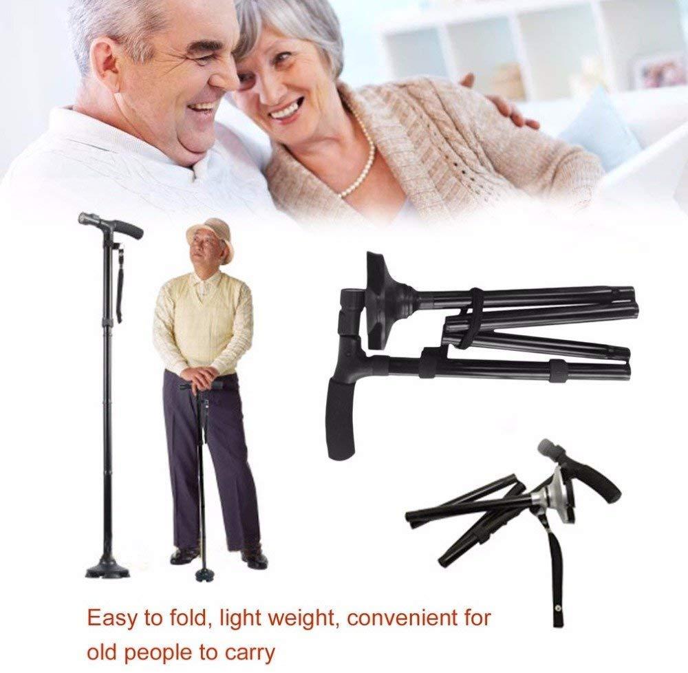 TORIOX Toriox Trusty Cane Sturdy Folding Cane with Gripped Handle/Walking Stick with Built- in Lights & Pivots for Better Grip