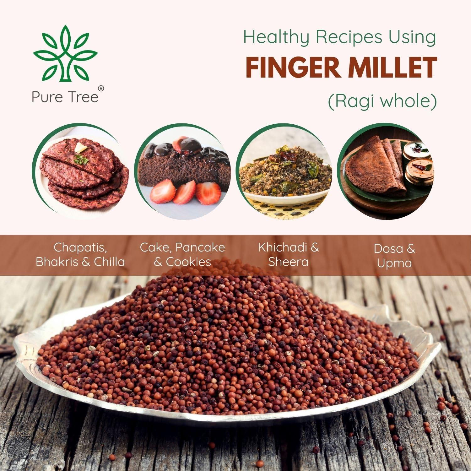Pure Tree Pure Tree Certified Organic Ragi Whole | 1900 g | Finger Millet | Nachni | Nagli | Ragi Millet Gluten-Free | Bavto | Red Finger Millet | Ragi Whole Grain