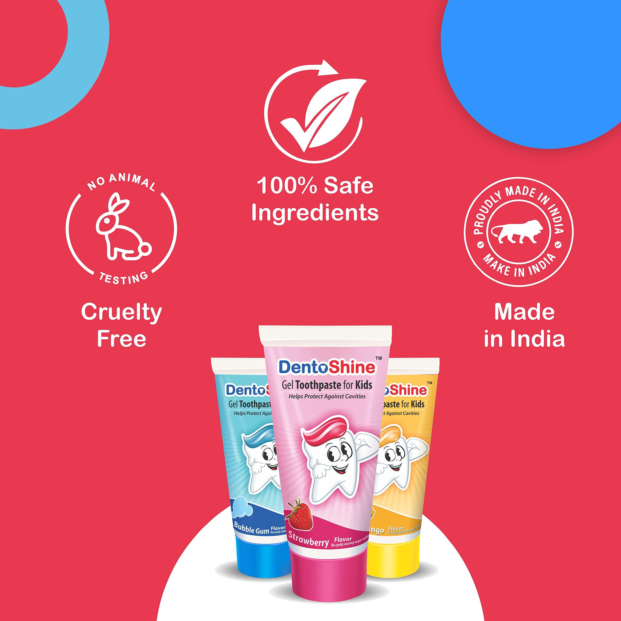 DentoShine DentoShine Gel Toothpaste for Kids - Assorted Flavors (Pack of 6) (Bubble Gum, Mango, Orange, Raspberry, Strawberry, Watermelon (80g each))