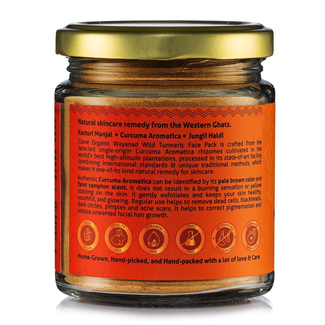 Clave Organic India Clave Organic India Wayanad Rare Variety Vegan No Chemicals Kasturi Manjal (Wild Turmeric ) Powder in Eco-Friendly Glass Jar - 90g
