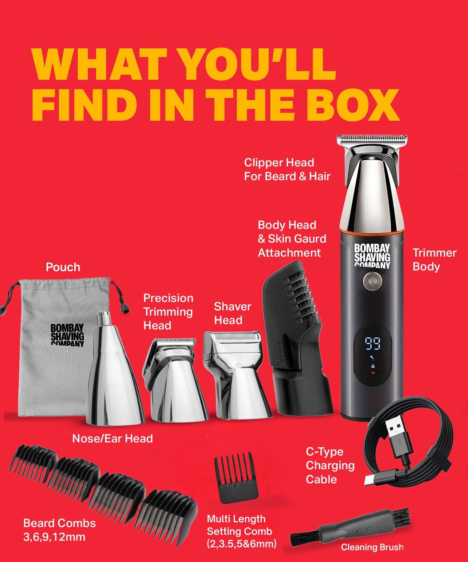Bombay Shaving Company Bombay Shaving Company 11 in1 Multi Grooming Kit | All in One Full Body Trimmer for Men | 120 Min Charge time, 90 Min Runtime, Charging Indicator | IPX6 Water Proof | Nose, Ear, Beard, Body, Hair Trimmer Men