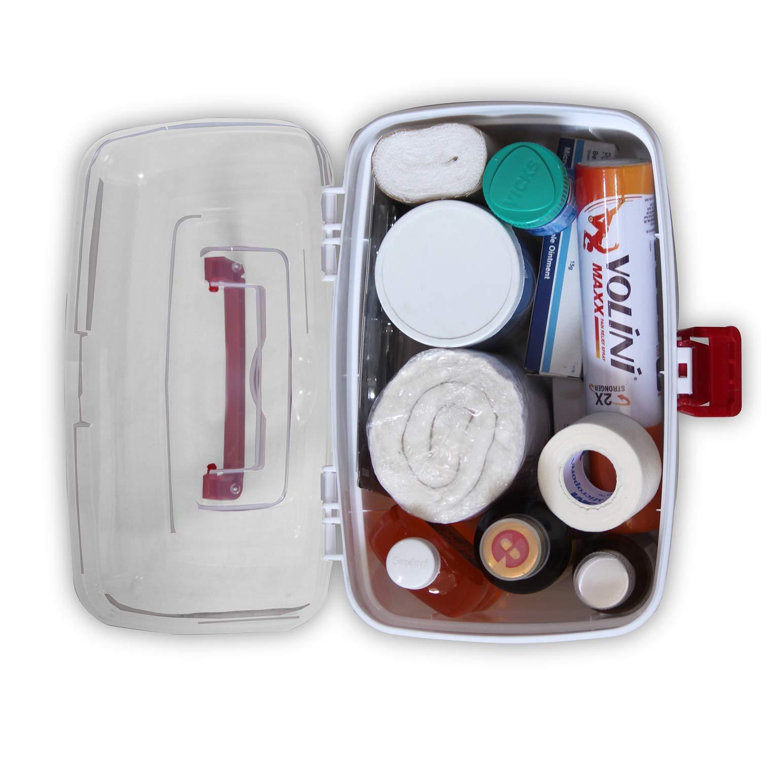MYHEART MYHEART Plastic First Aid Kit Emergency Medicine Storage Box with Detachable Tray and Lid (Multicolour, Large).