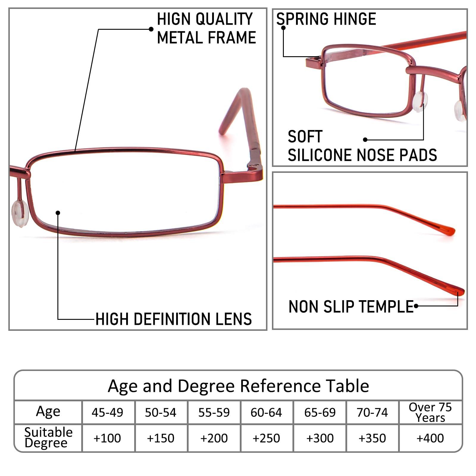 REAVEE REAVEE 3 Pair Slim Pen Reading Glasses Tube Readers Small Reader Glasses with Portable Clip Case Spring Hinged Eyeglasses 2.5 Strength